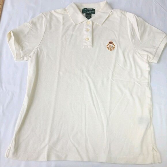 Ralph Lauren Womens Ivory Short Sleeve Gold Crest Crown Logo  Polo Shirt Size PS - Picture 1 of 6